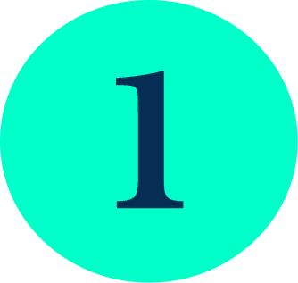 Le chiffre 1 en gras et en noir est centré sur un fond circulaire vert aqua brillant.