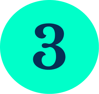 Un chiffre 3 bleu foncé centré sur un fond circulaire turquoise vif.