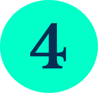 Le chiffre 4, noir et gras, est centré sur un fond circulaire turquoise vif.